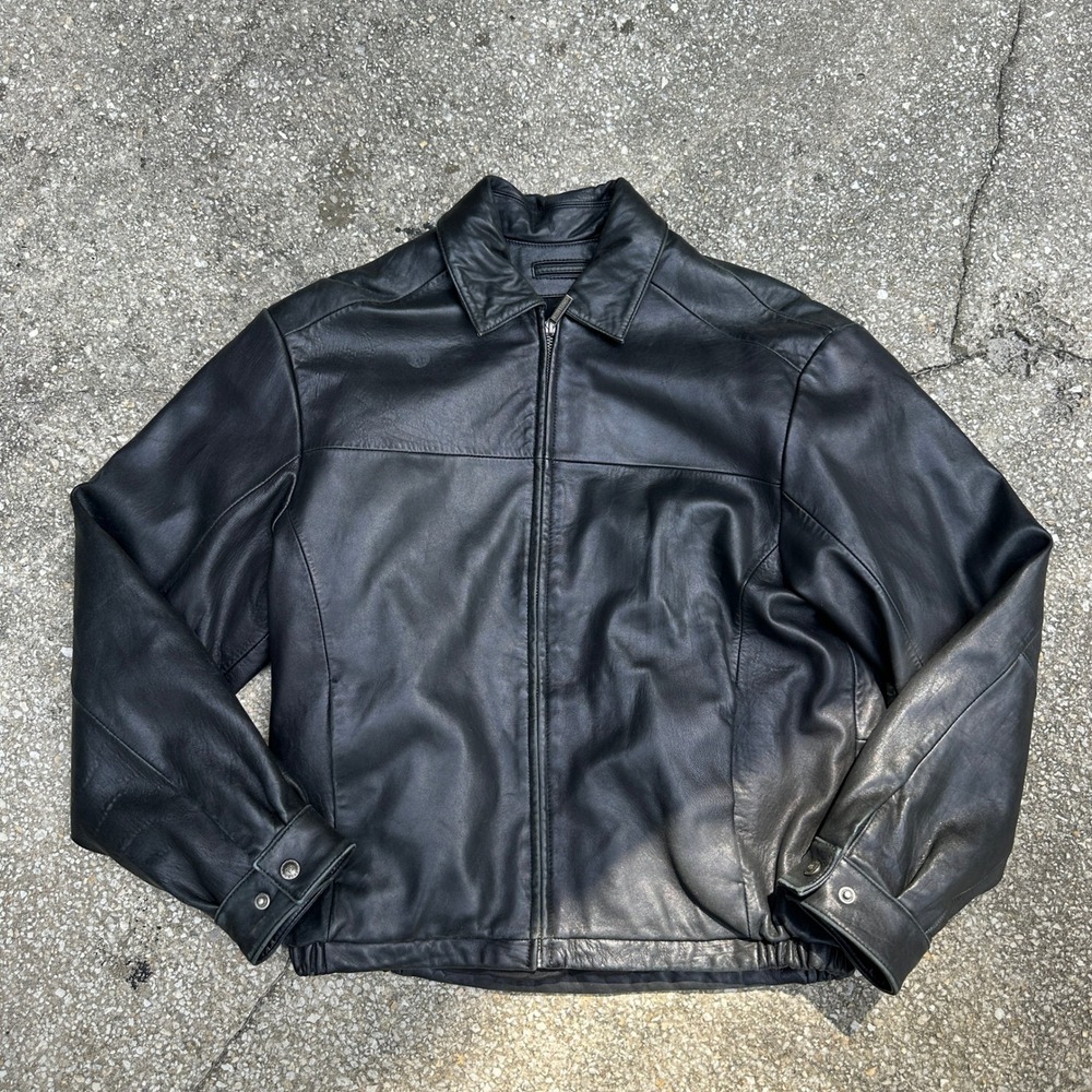 Vtg 90s Wilsons Leather Pelle Studio Mens Black Genuine Leather Bomber Jacket M